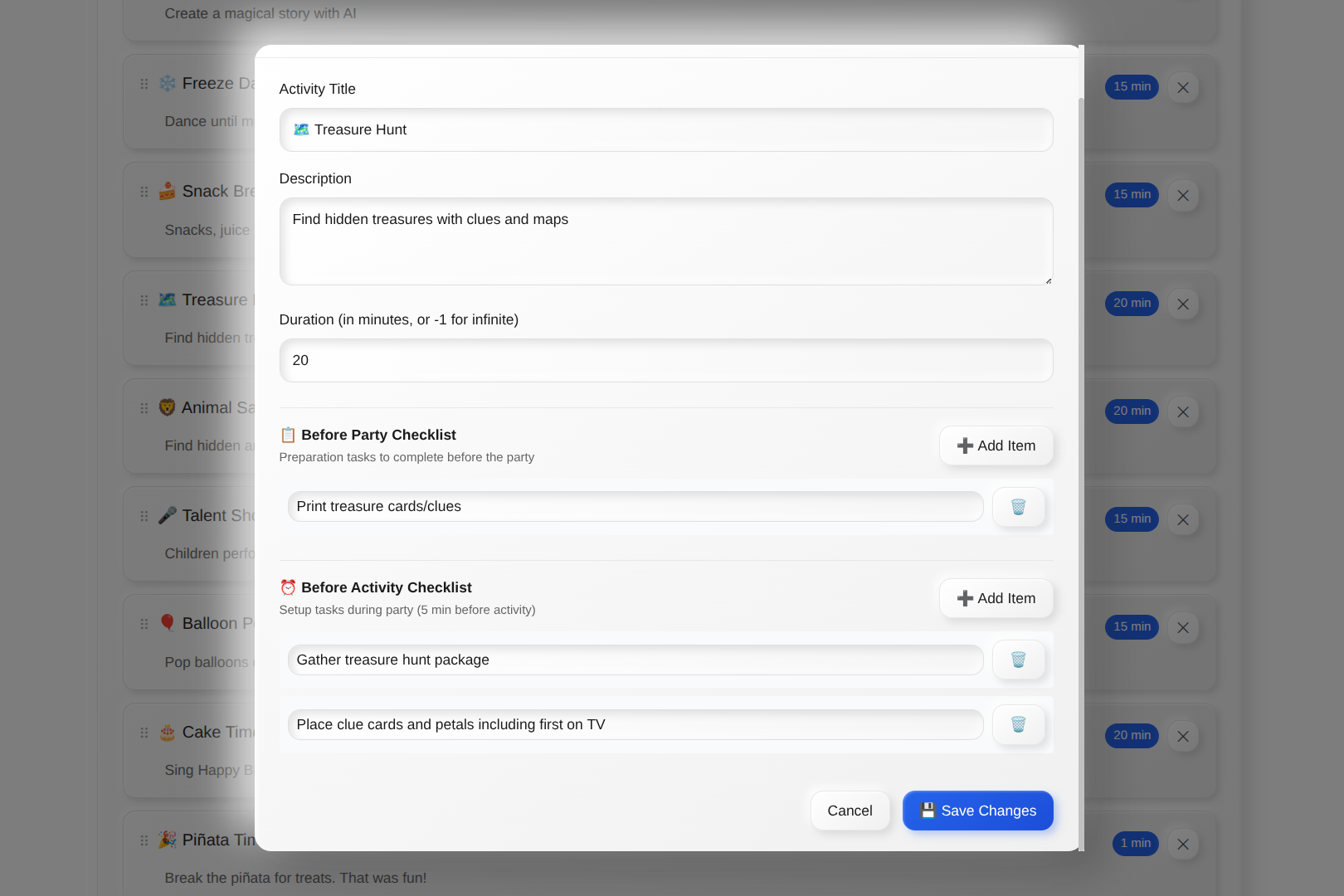 Party Planning Dashboard Interface